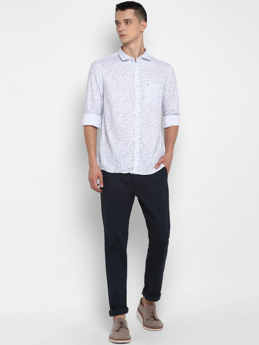 White Cotton Printed Slim Fit Shirt