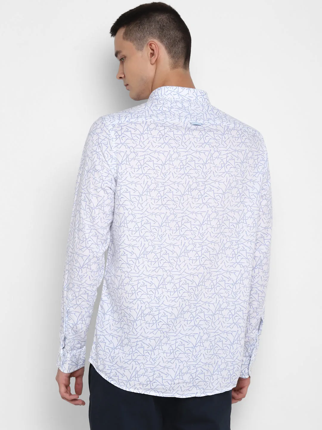 White Cotton Printed Slim Fit Shirt