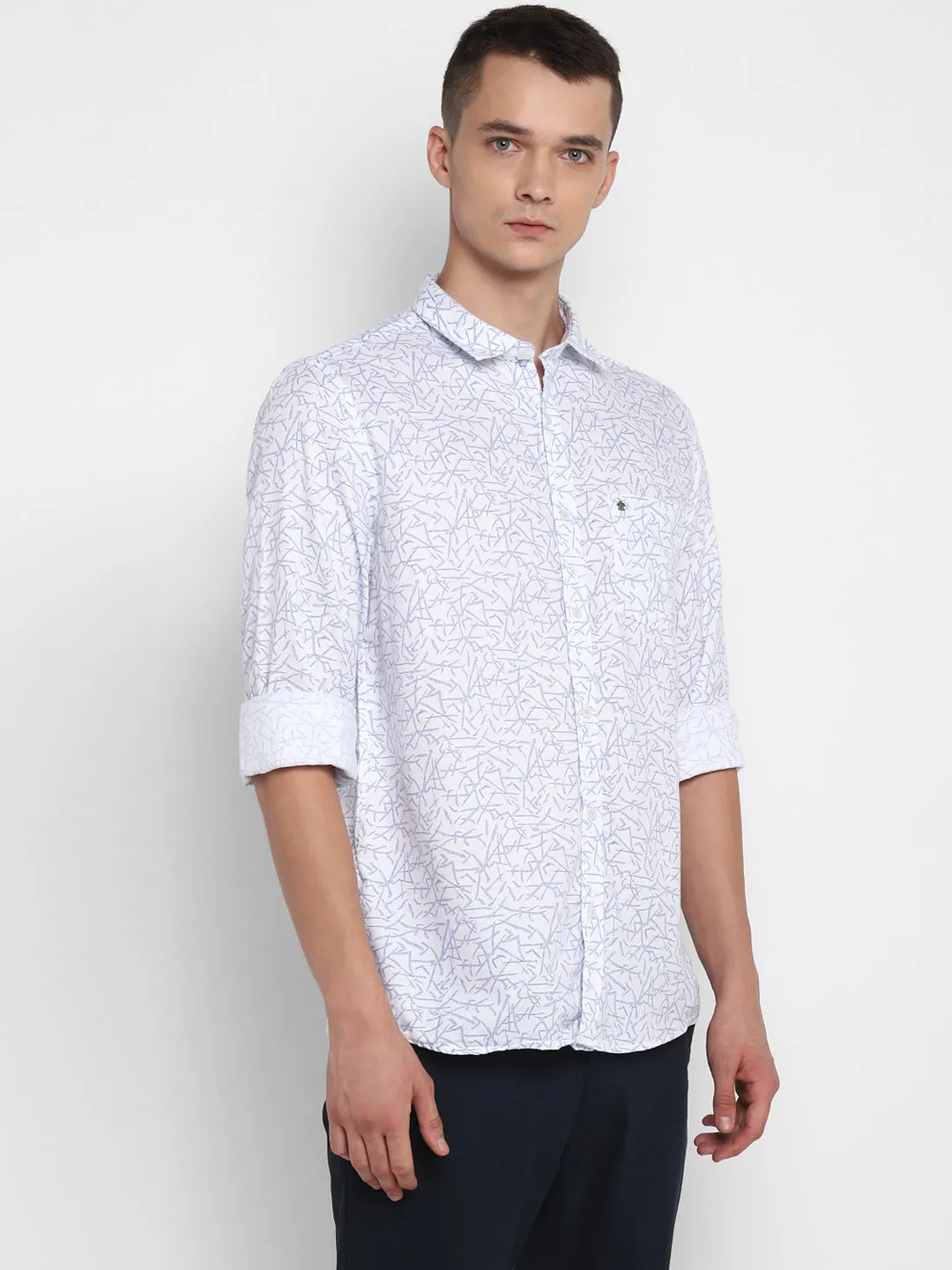 White Cotton Printed Slim Fit Shirt