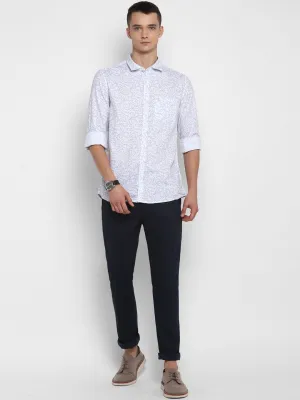 White Cotton Printed Slim Fit Shirt