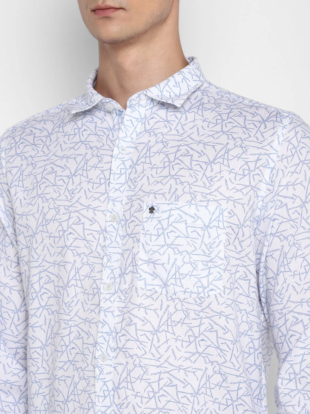 White Cotton Printed Slim Fit Shirt