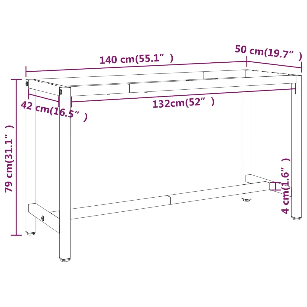 Work Bench Frame Matte Black and Matte Red 140x50x79 cm Metal