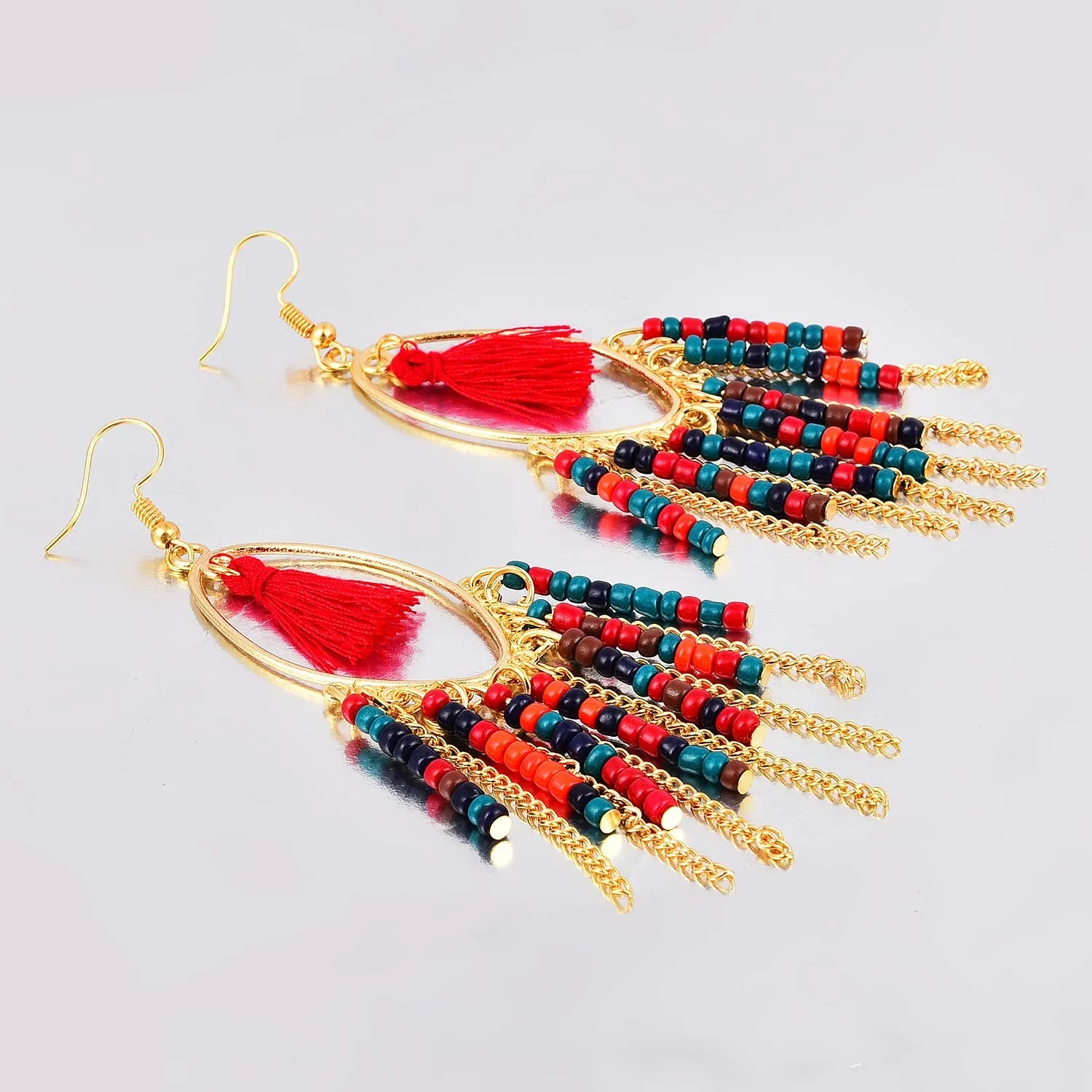 Yellow Chimes Colorful Beads Multicolor Tassel Earring for Women & Girls